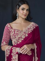 Deep Pink Two Tone Satin Silk Party Wear Saree